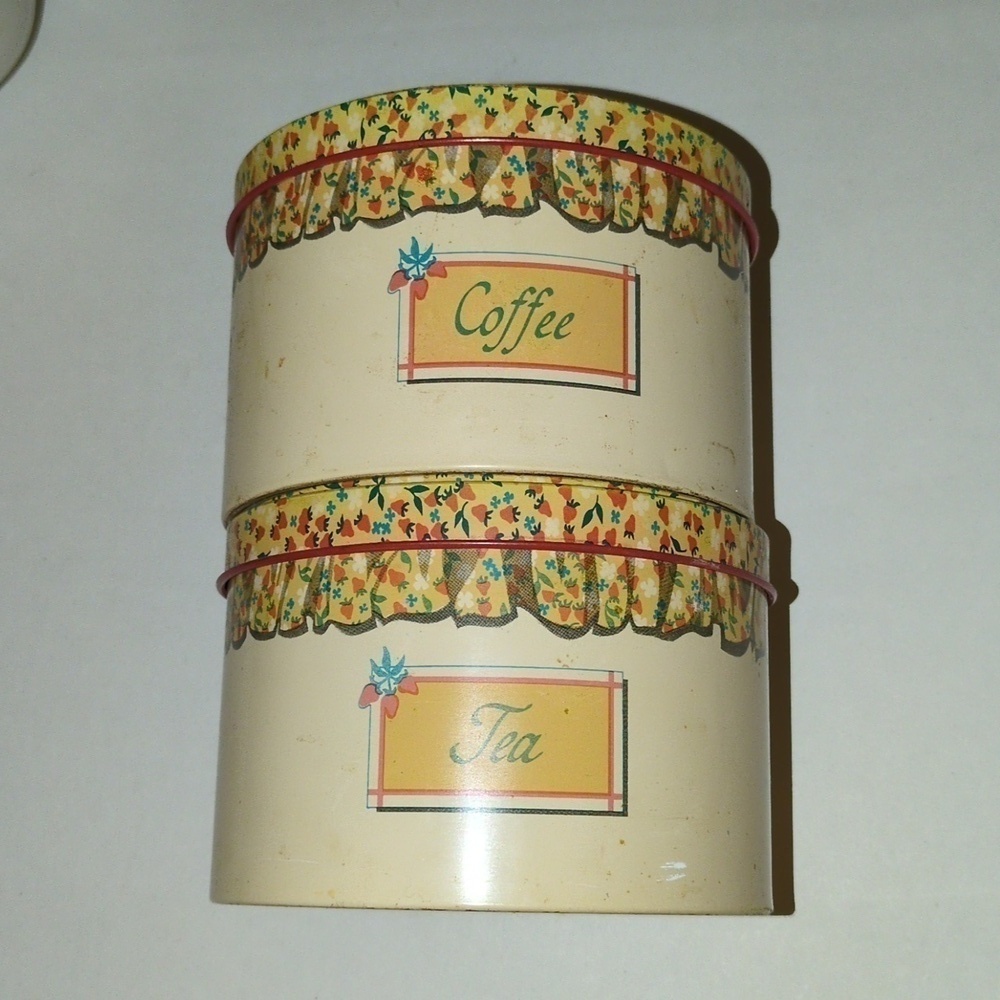 Vintage Coffee & Tea Tin Metal Canisters by CHEINCO with strawberry jar design